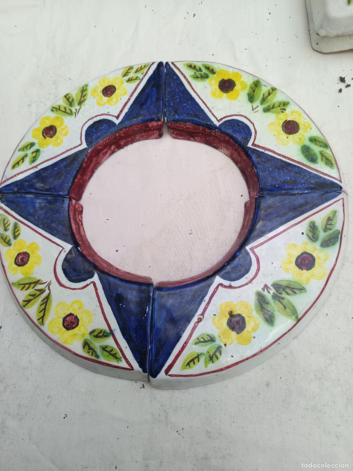 Antig&uuml;edades: ANTIGUO MARCO REDONDO DE 4 PIEZAS DE CERAMICA PARA PAREDES, BARRO ESMALTADO, ALFARERIA POPULAR.