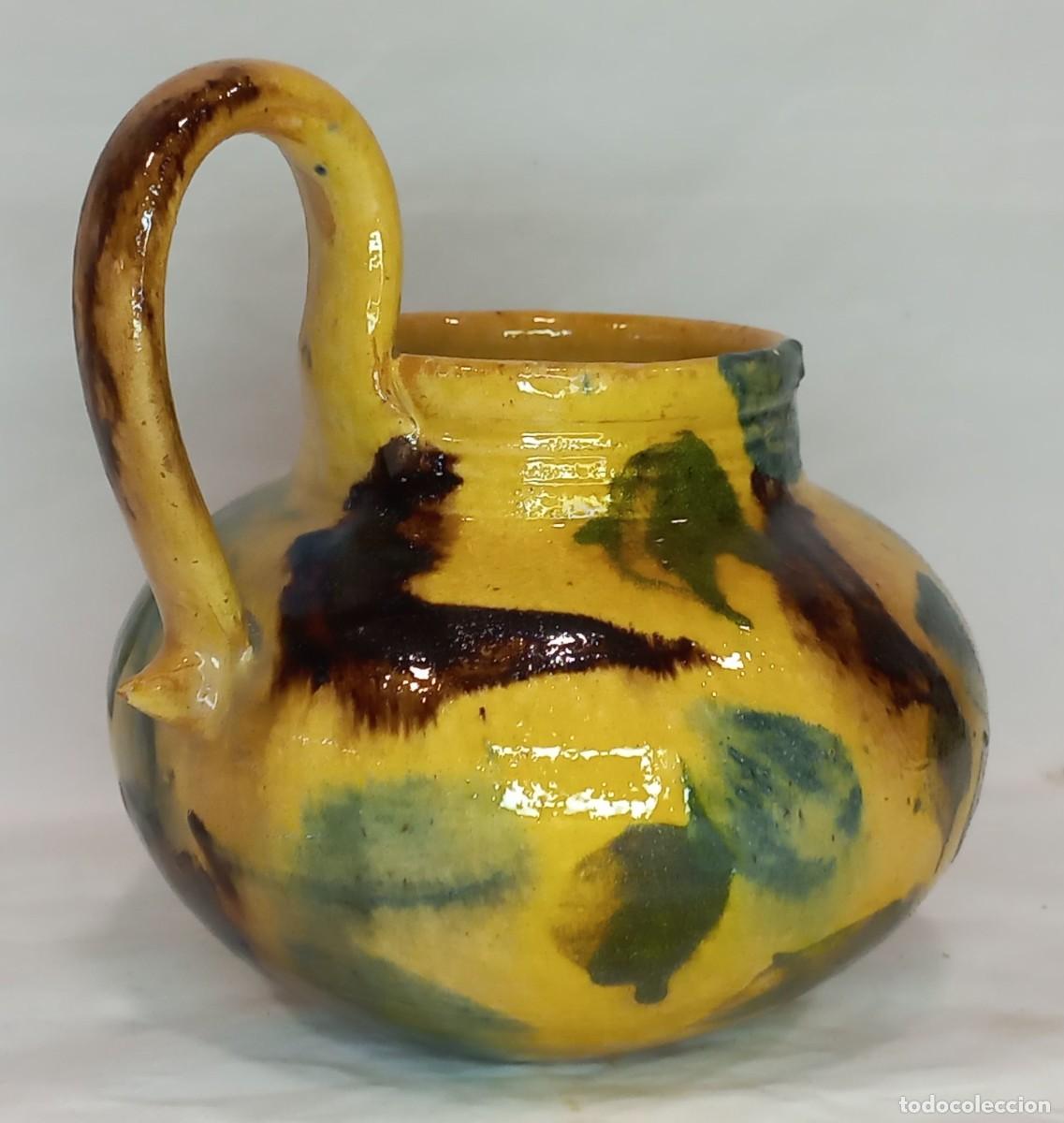 Antig&uuml;edades: JARRA ANTIGUA DE CERAMICA ESMALTADA DE NIJAR CON ASA MUY ALTA