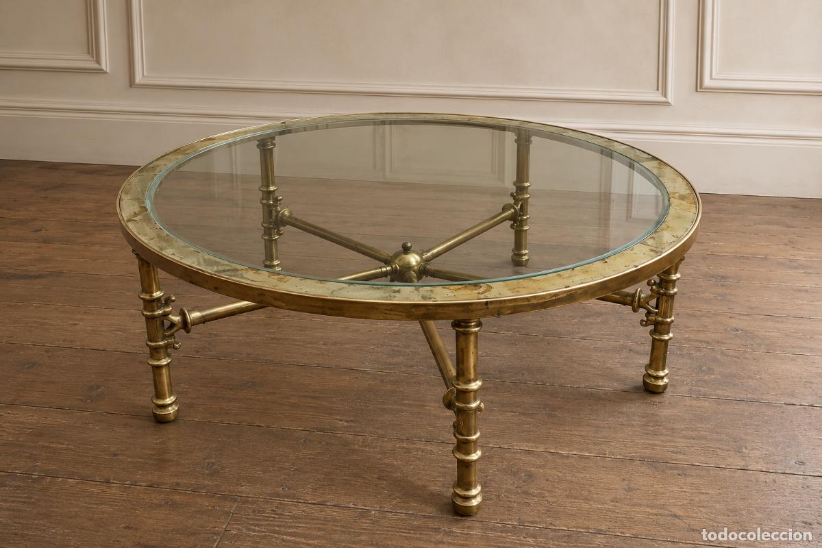 Antiguidades: Mesa baja antigua bronce (100 cm). Mueble Mesa centro de sal&oacute;n estilo ingl&eacute;s Luis XVI.