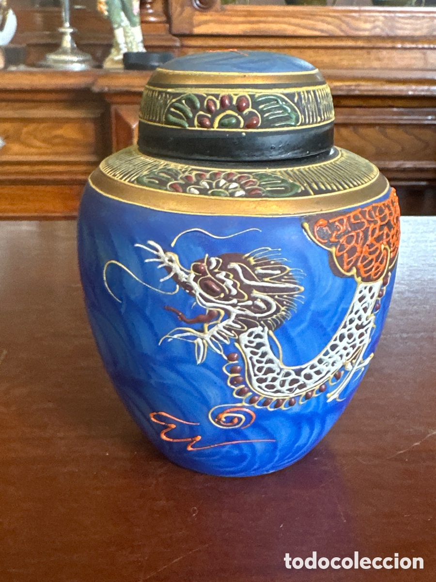 Antig&uuml;edades: Precioso Tibor jarr&oacute;n japon&eacute;s de porcelana morigame con drag&oacute;n
