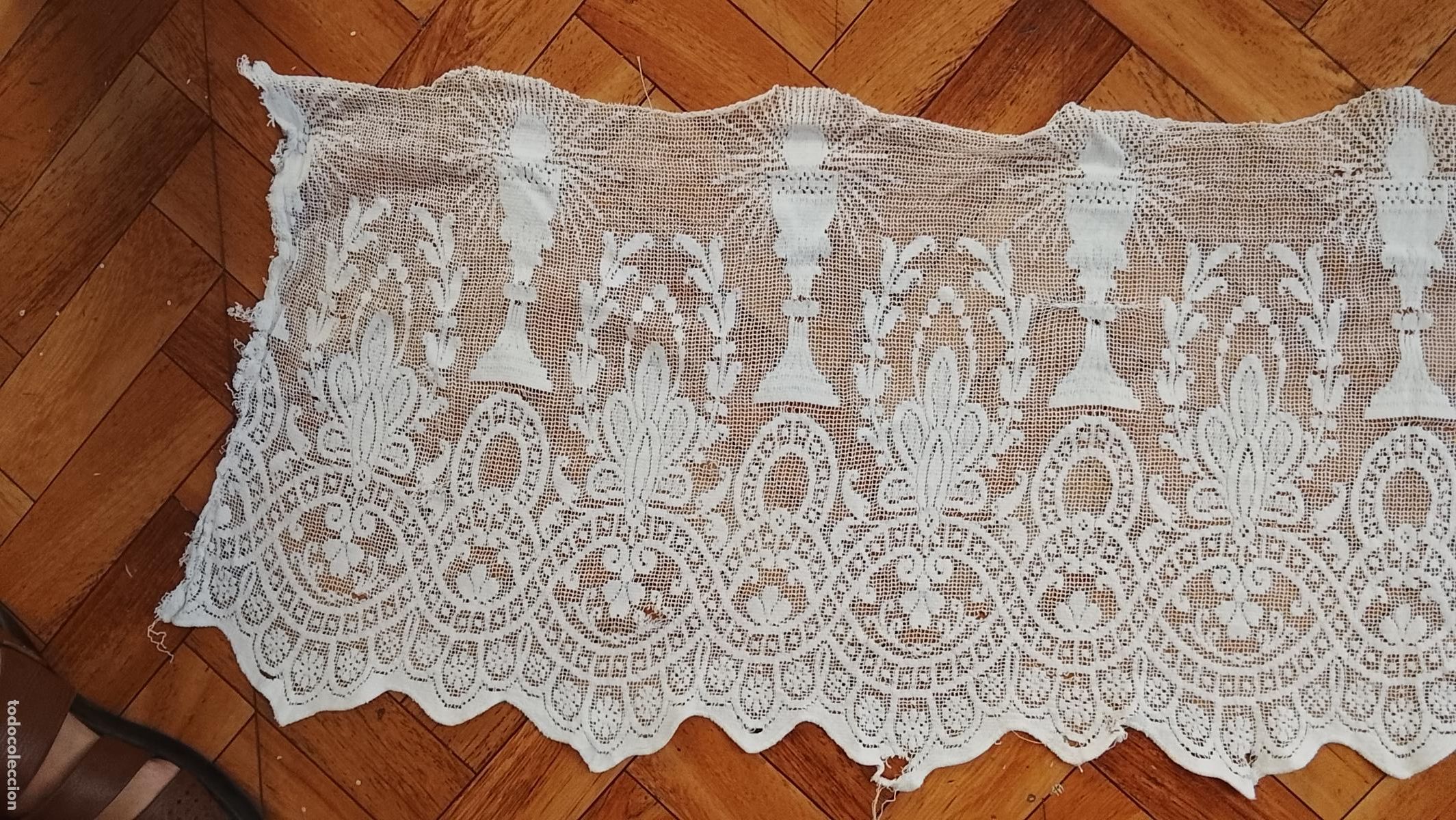 Antig&uuml;edades: BELLO ANTIGUO PA&Ntilde;O DE ALTAR LITURGICO ENCAJE , 128X35 CM IGLESIA SEMANA SANTA VIRGEN