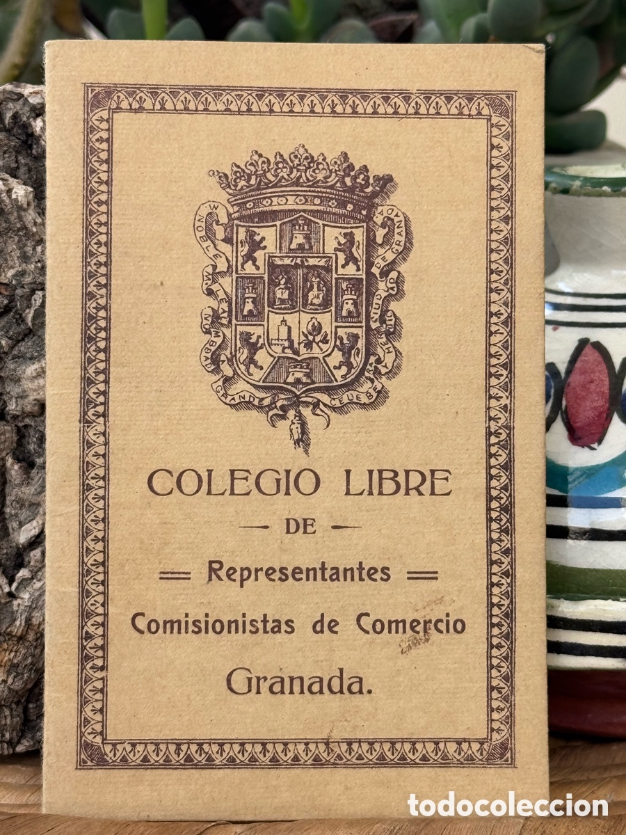 Antig&uuml;edades: Antiguo carnet Colegio Libre Representantes Comisionistas Comercio Granada n&ordm; 35 &ndash; A&ntilde;os 20