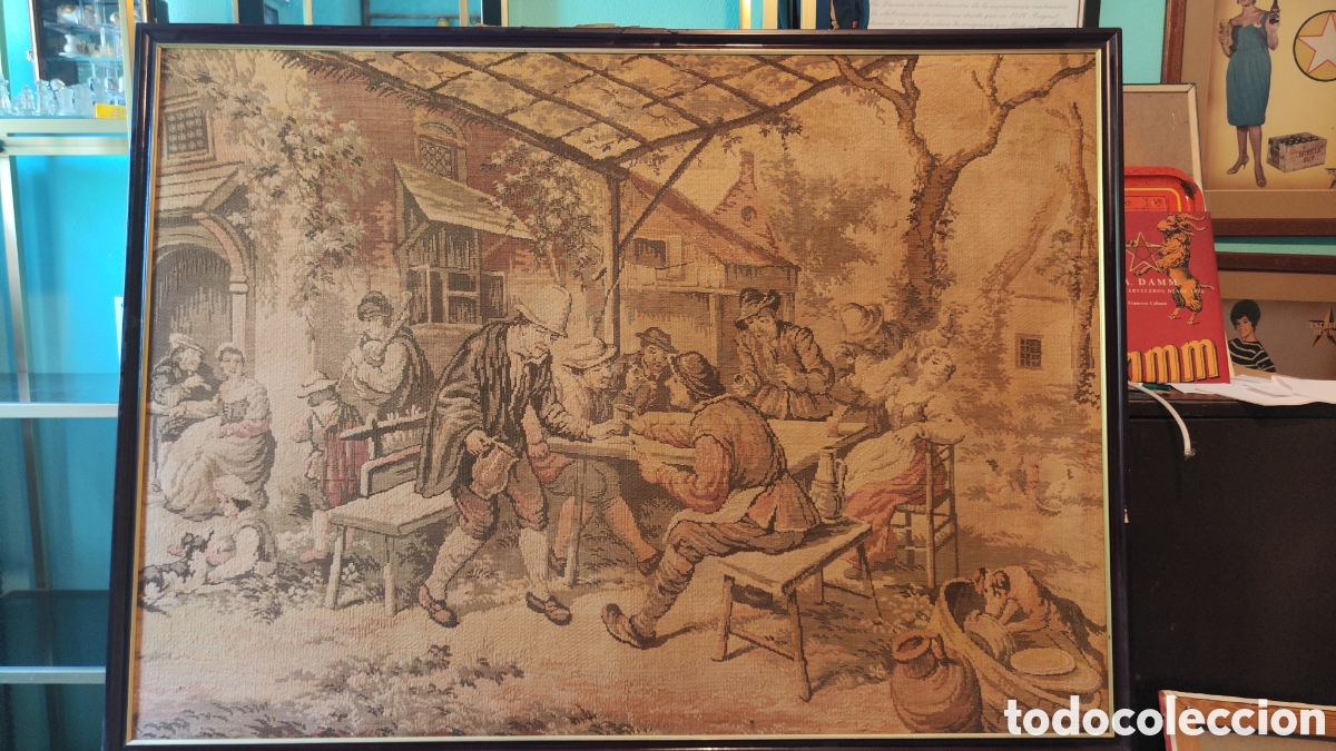 Antiguidades: Tapiz antiguo escena taberna