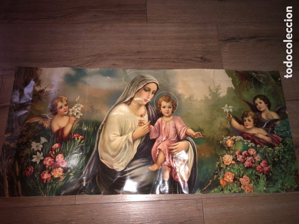 Antig&uuml;edades: L&aacute;mina virgen Mar&iacute;a con el ni&ntilde;o Jes&uacute;s