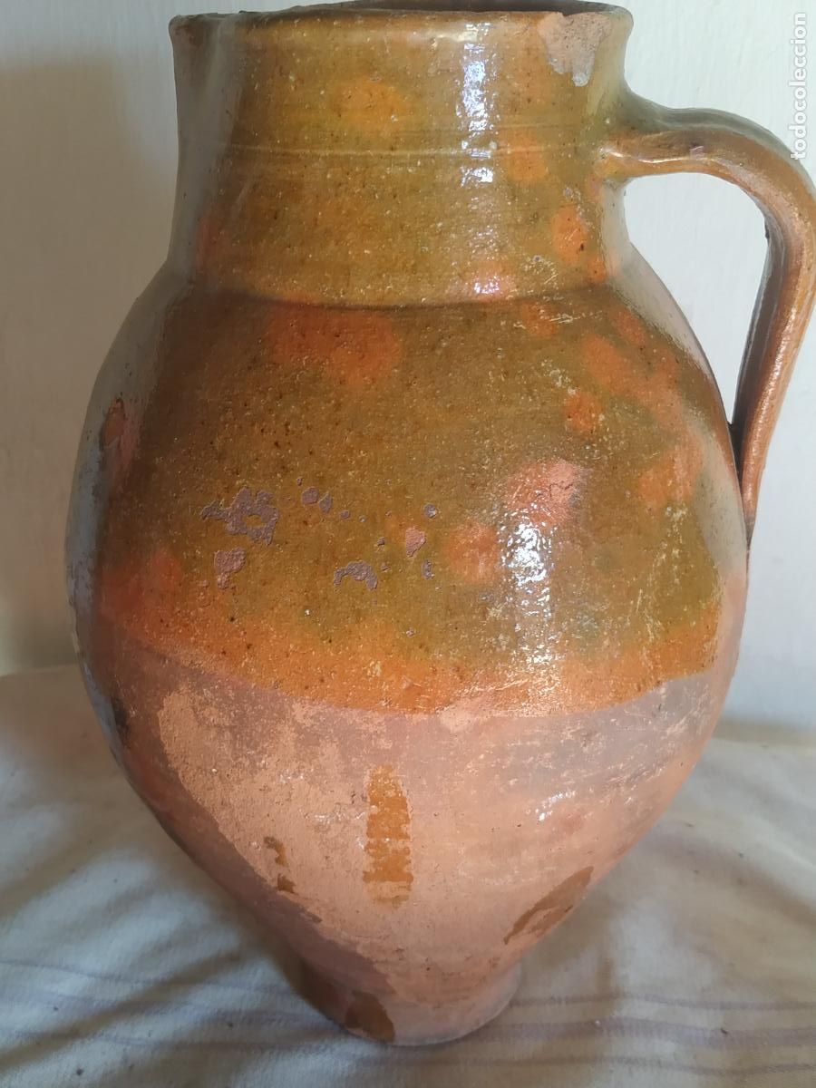 Antig&uuml;edades: Gran jarra vidriada alfarer&iacute;a popular Prieto ( Cuenca Castilla - Mancha)