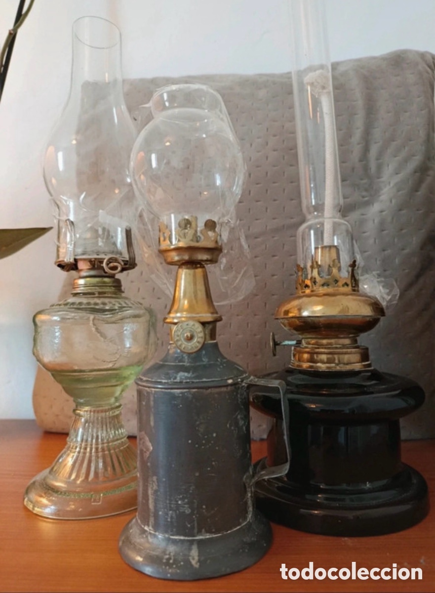 Antig&uuml;edades: Lote de 3 l&aacute;mparas de petr&oacute;leo