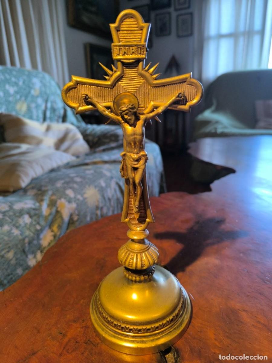 Antig&uuml;edades: ANTIGUO CRUCIFIJO DE BRONCE DE ALTAR DE IGLESIA ALTURA 29 CM 1,65 KG