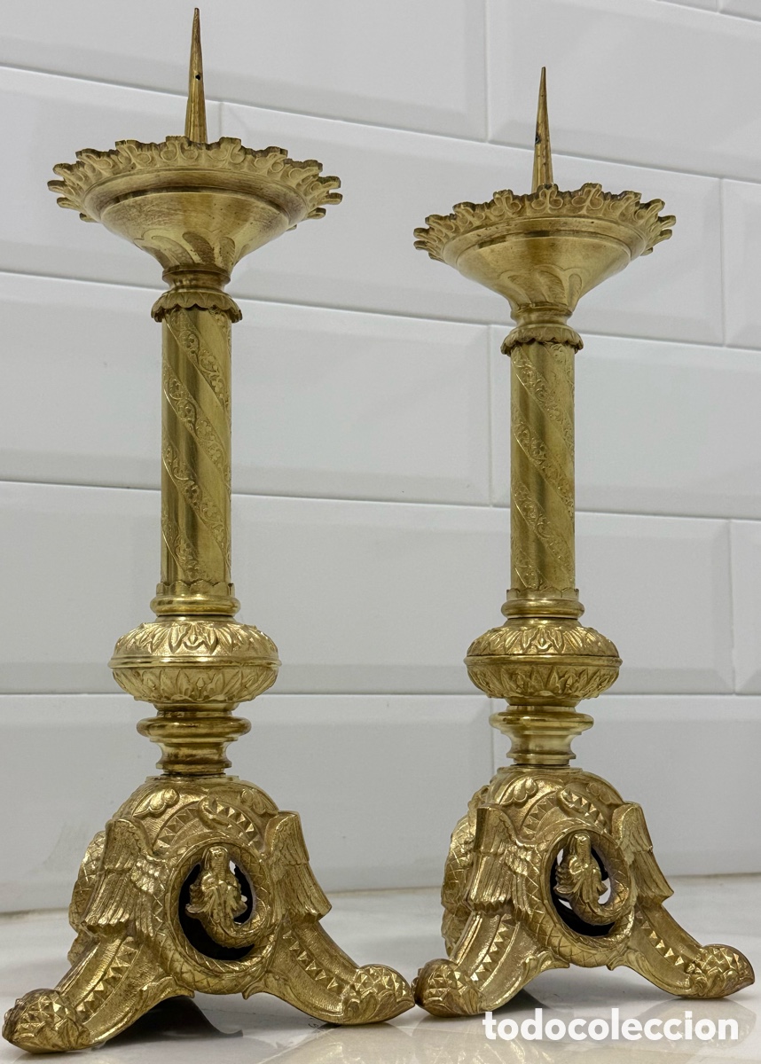 Antig&uuml;edades: ANTIGUOS HACHEROS IGLESIA CANDELABROS BRONCE SIGLO XIX