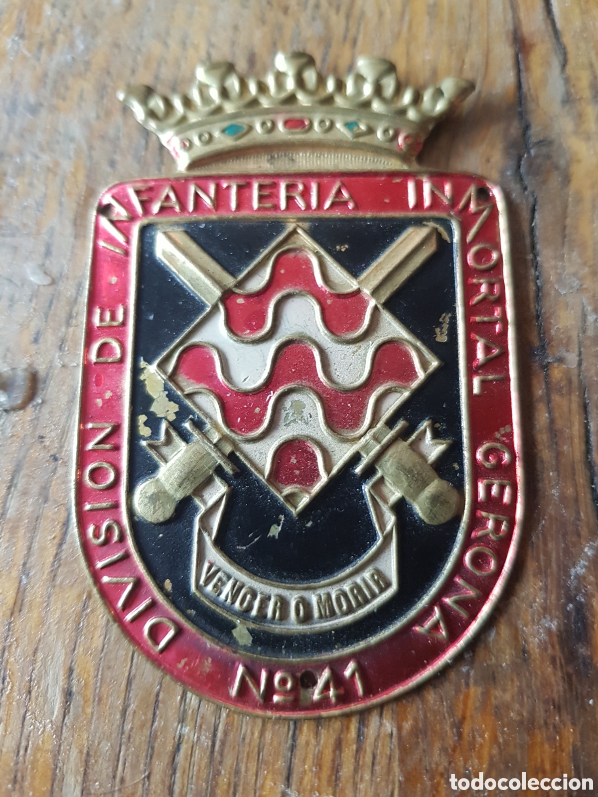 Antig&uuml;edades: ANTIGUA PLACA MILITAR DIVISI&Oacute;N DE INFANTER&Iacute;A N41 GERONA GUERRA CIVIL.