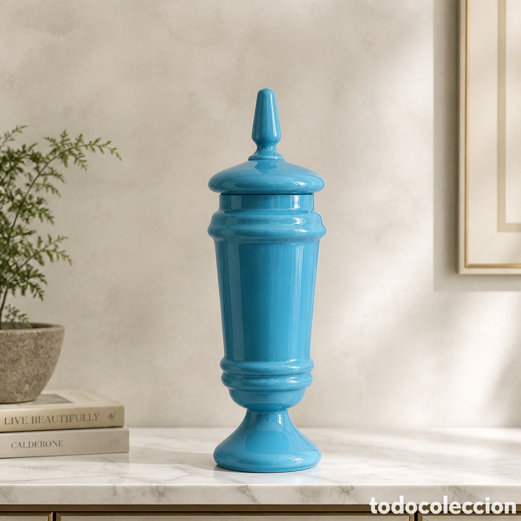 Antig&uuml;edades: BONITO TARRO , COPA CRISTAL DE OPALINA COLOR AZUL TURQUESA . PRINCIPIOS SIGLO XX. 34 CM