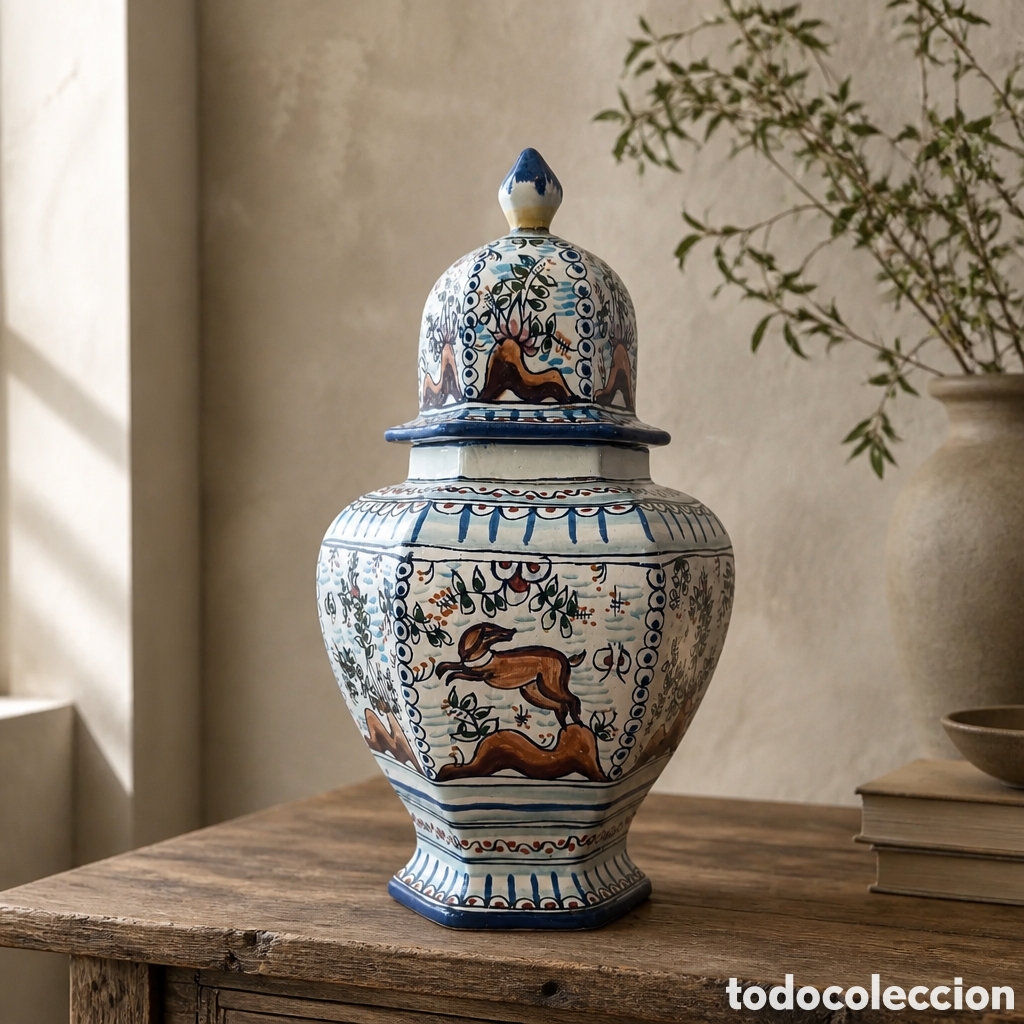 Antig&uuml;edades: JARRON TIBOR . CERAMICA PORTUGUESA. PINTADA A MANO . 30 CM