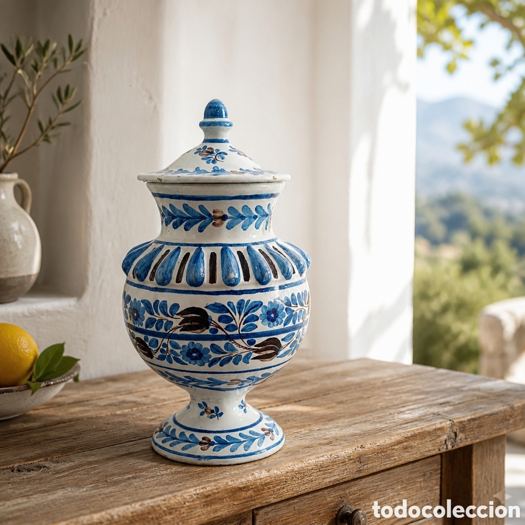 Antig&uuml;edades: ANTIGUO Y RARO TARRO, BOTE CER&Aacute;MICA DE MANISES . FIRMADA GM. 30 CM