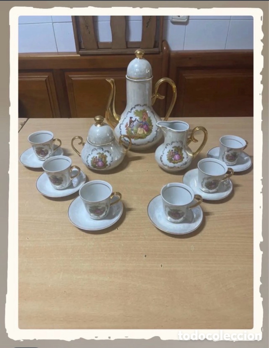 Antiguidades: Antiguo Juego caf&eacute;, porcelana Asturiana Nal&oacute;n