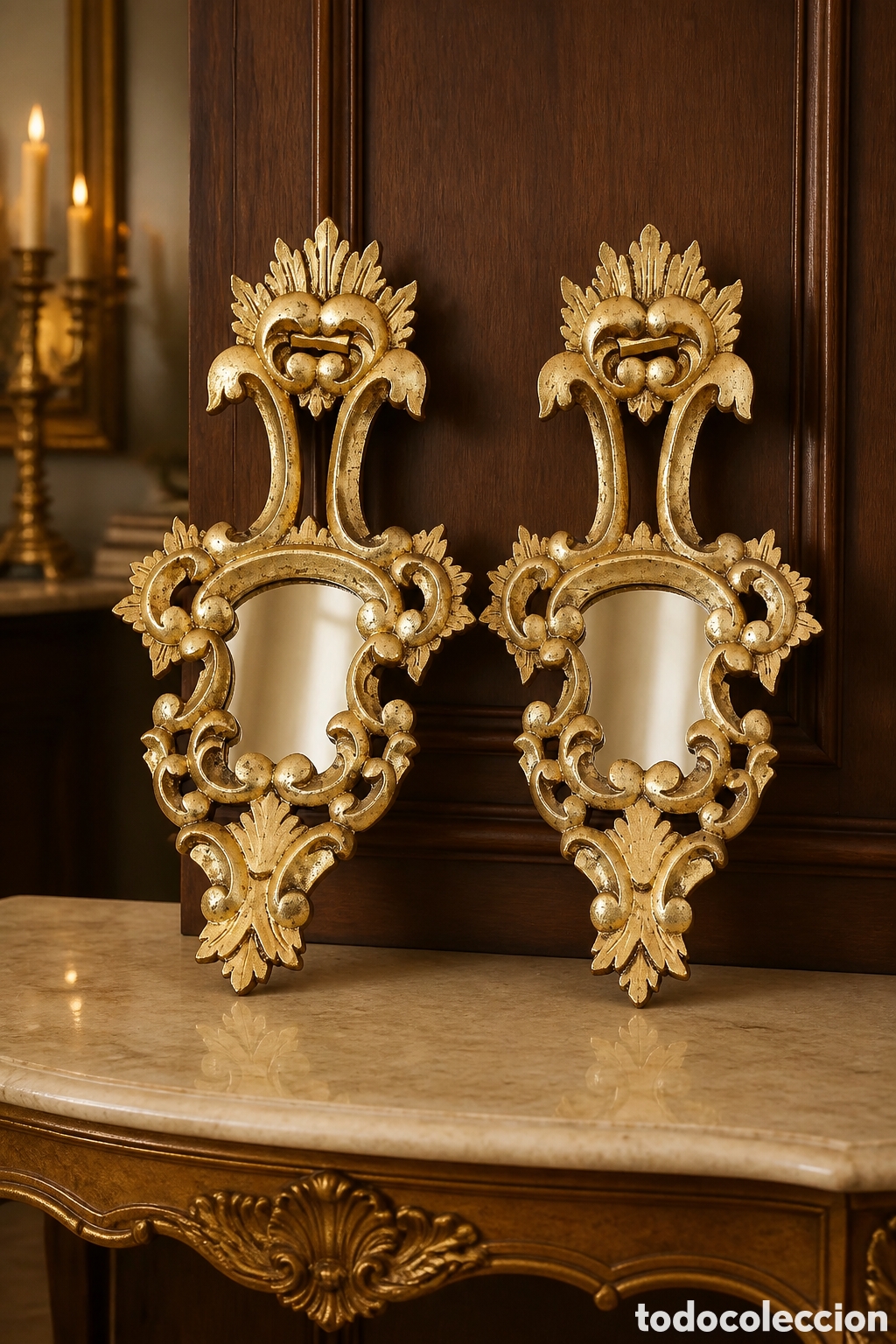 Antig&uuml;edades: PAREJA DE CORNUCOPIAS ANTIGUAS MADERA Y PAN DE ORO. 50x26CM.