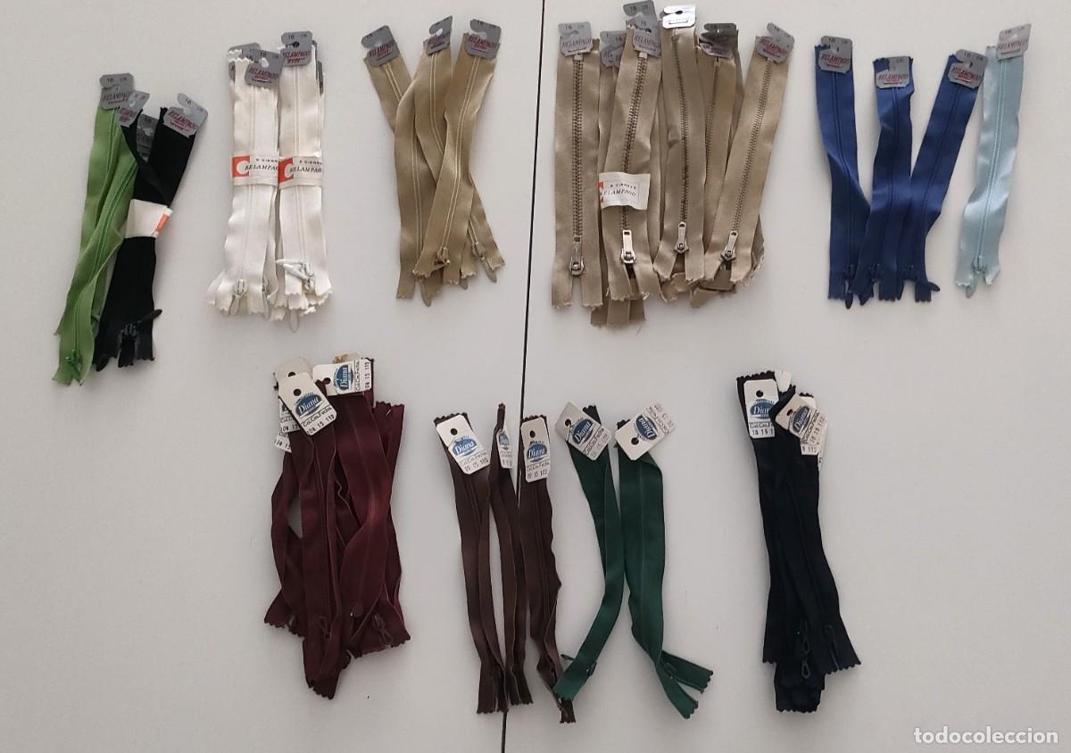 Antig&uuml;edades: Antiguo lote de 49 cremalleras marcas Rel&aacute;mpago y Diana nylon de 15cm y 16cm (lote 64)