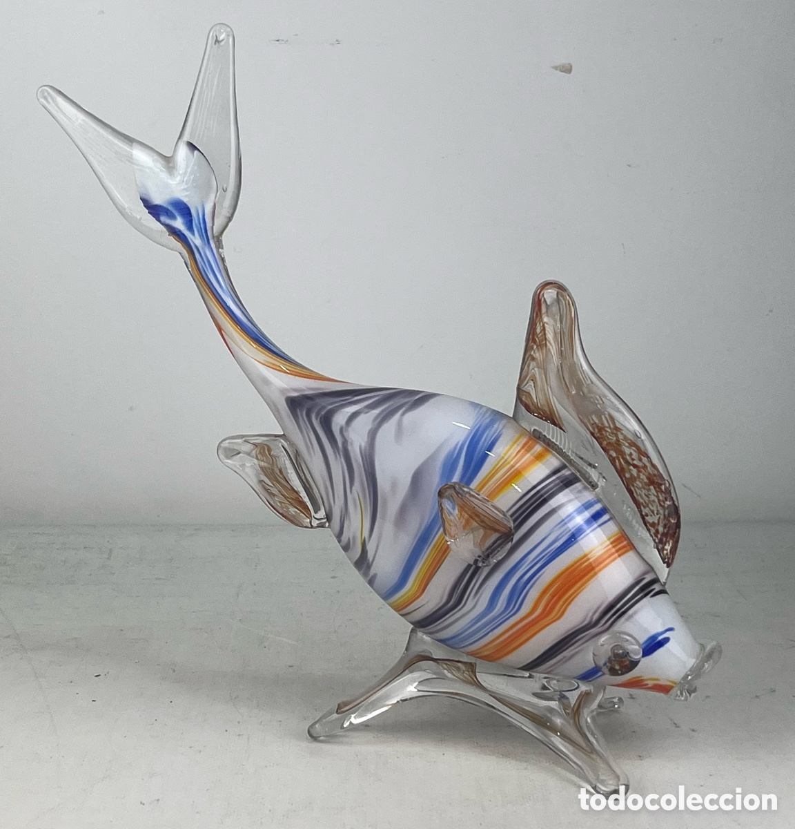 Antig&uuml;edades: PEZ DE COLORES EN CRISTAL SOPLADO - 34,5 X 35 CM