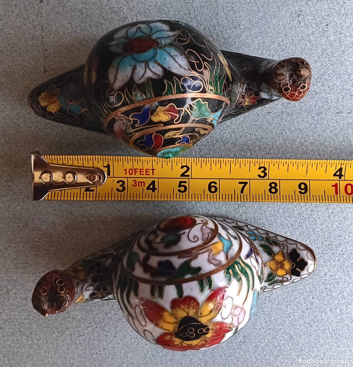 Antig&uuml;edades: Pareja de caracoles. Esmalte cloisonn&eacute;. - Foto 5