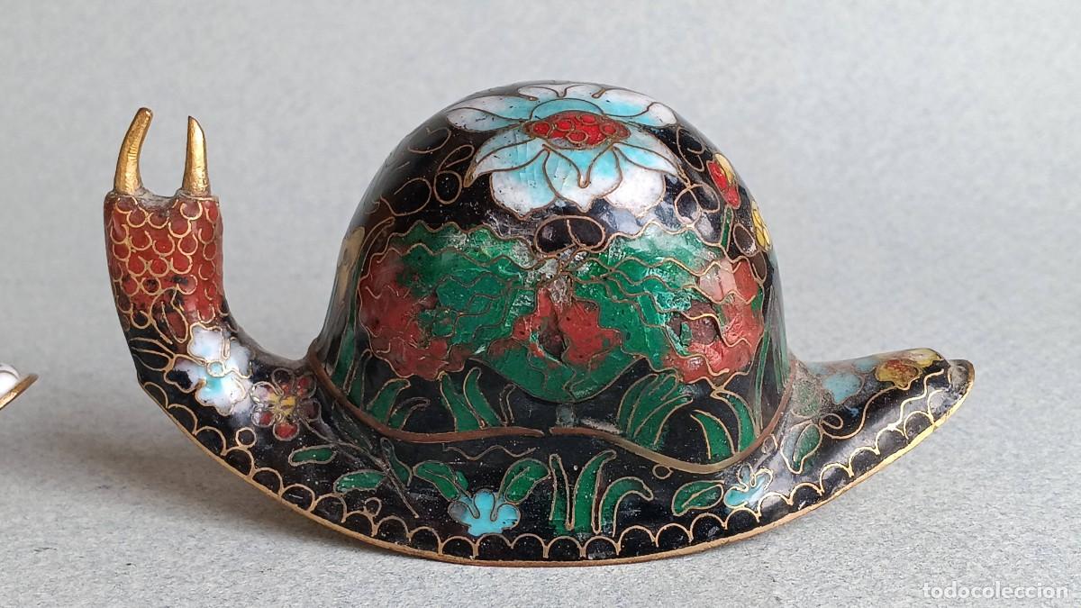 Antig&uuml;edades: Pareja de caracoles. Esmalte cloisonn&eacute;. - Foto 6