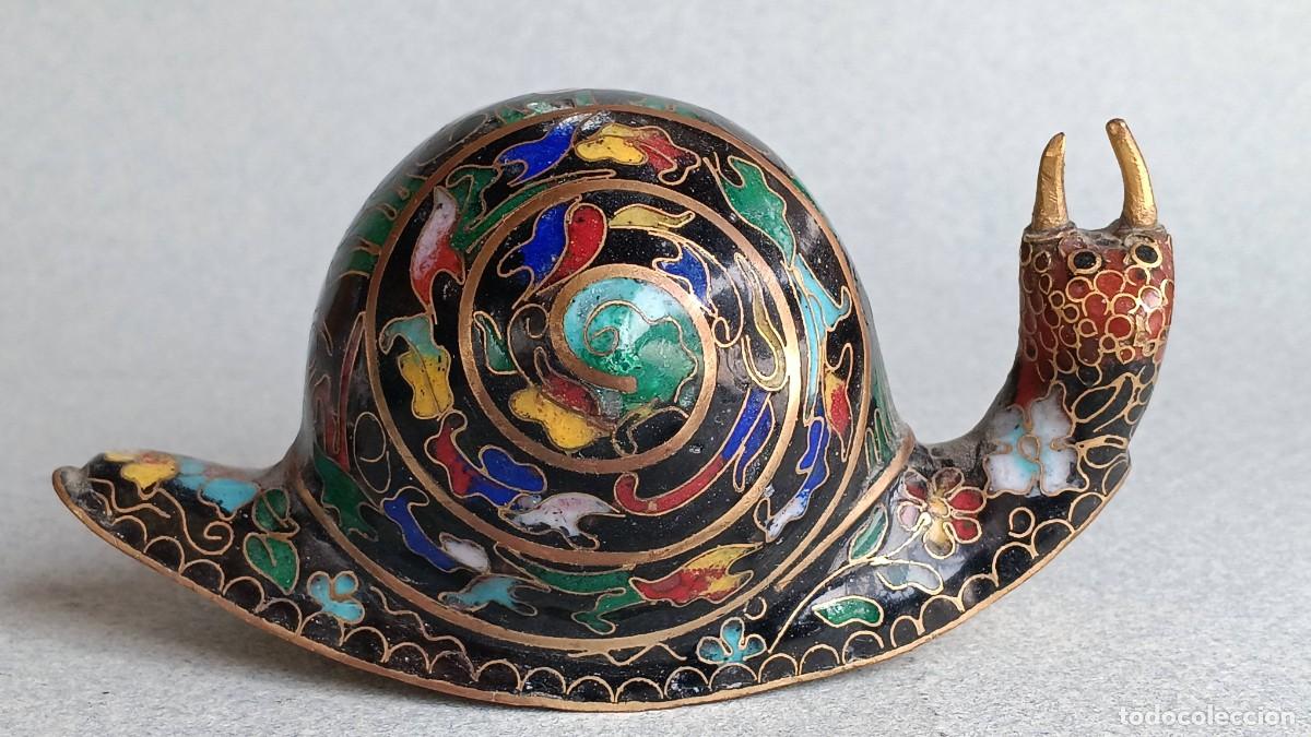 Antig&uuml;edades: Pareja de caracoles. Esmalte cloisonn&eacute;. - Foto 7