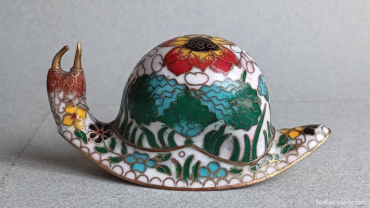Antig&uuml;edades: Pareja de caracoles. Esmalte cloisonn&eacute;. - Foto 8