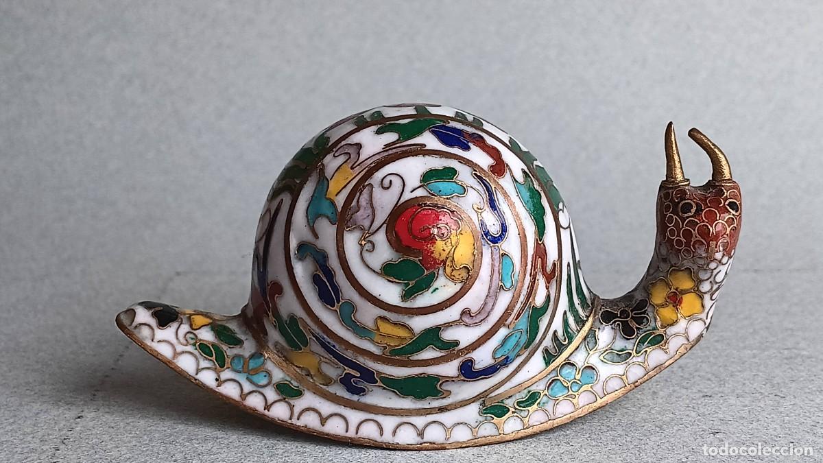 Antig&uuml;edades: Pareja de caracoles. Esmalte cloisonn&eacute;. - Foto 9
