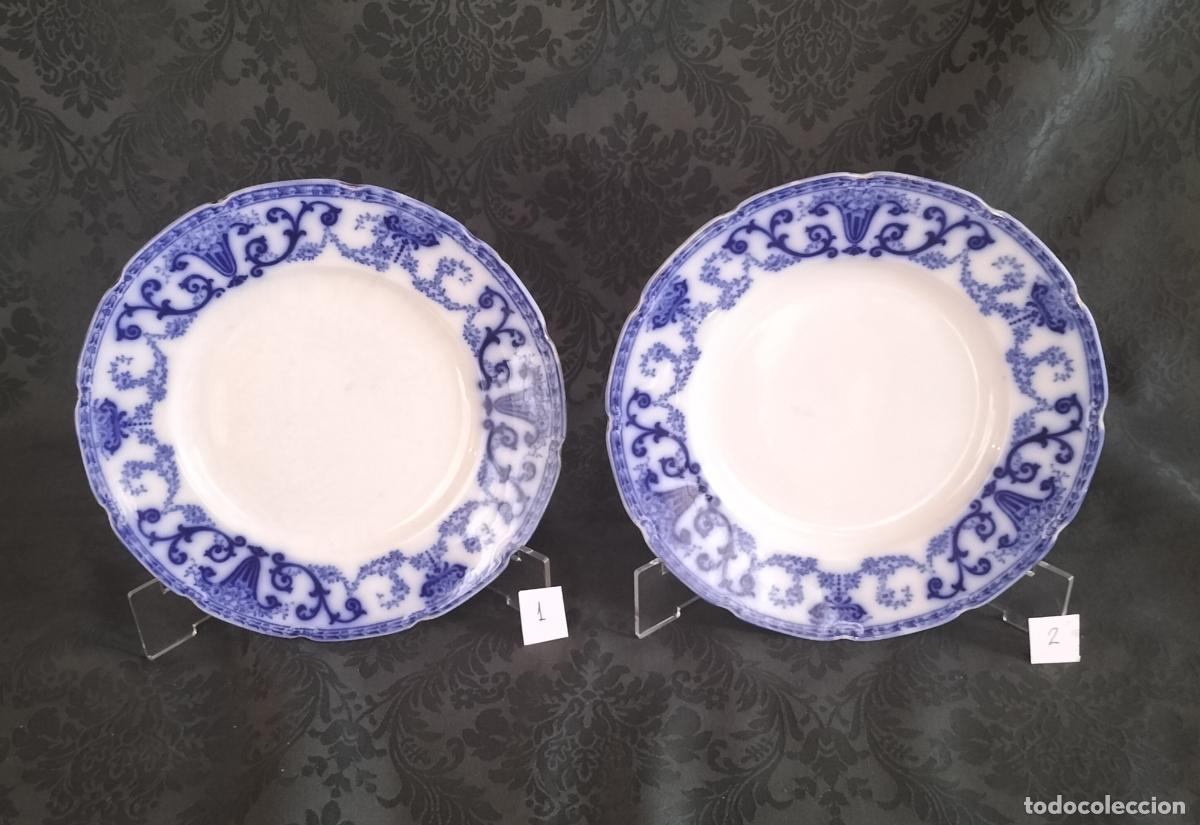 Antig&uuml;edades: PAREJA DE PLATOS &empty; 23 CM. W.H. GRINDLEY & CO - DENTON - FLOW BLUE SIGLO XIX/XX (1891-1914). ENGLAND.