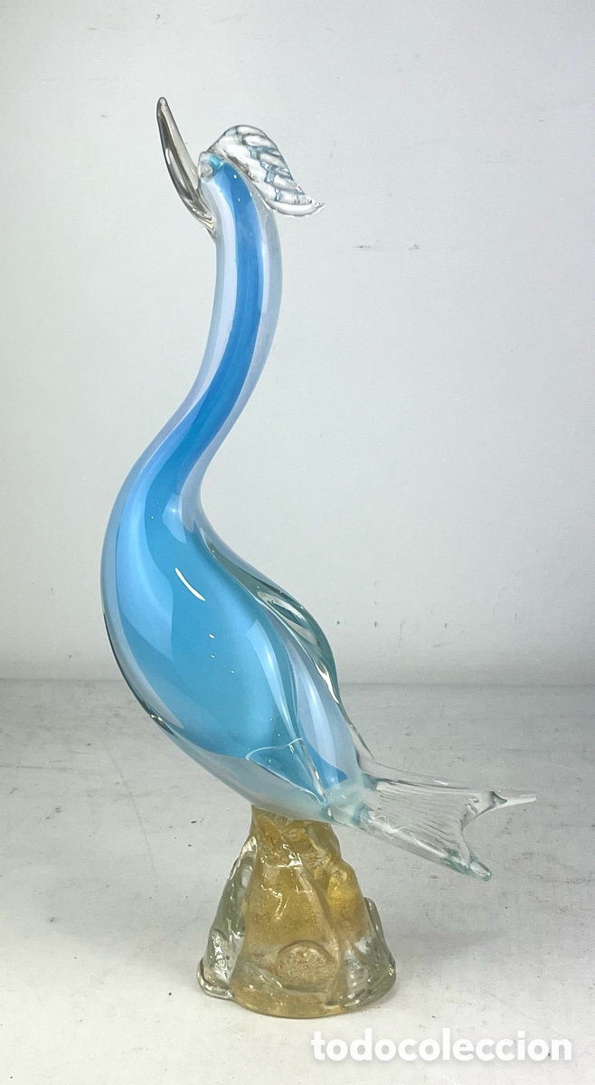 Antig&uuml;edades: PAJARO EN CRISTAL DE MURANO, COLOR AZUL - 41 CM