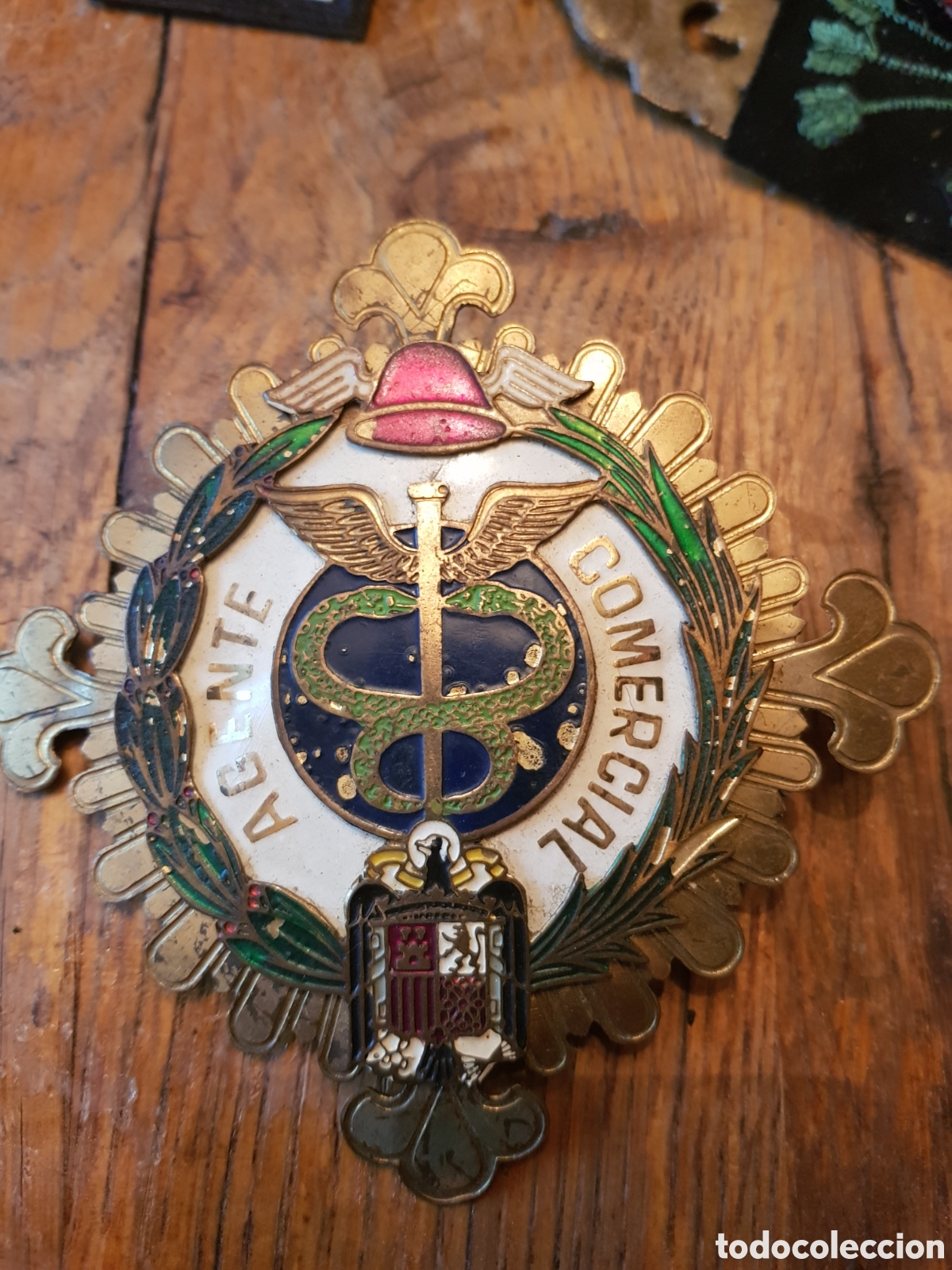Antig&uuml;edades: ANTIGUA GRAN PLACA ESMALTADA DE AGENTE COMERCIAL EPOCA DE FRANCO