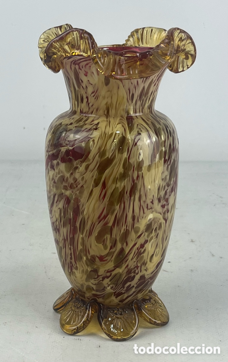 Antig&uuml;edades: JARR&Oacute;N EN CRISTAL SOPLADO COLOR, ROJO, AMBAR Y CREMA