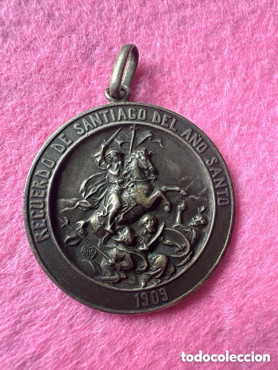 Antig&uuml;edades: Gran medalla de plata Apostol Santiago 1909, A&ntilde;o Santo (A1)