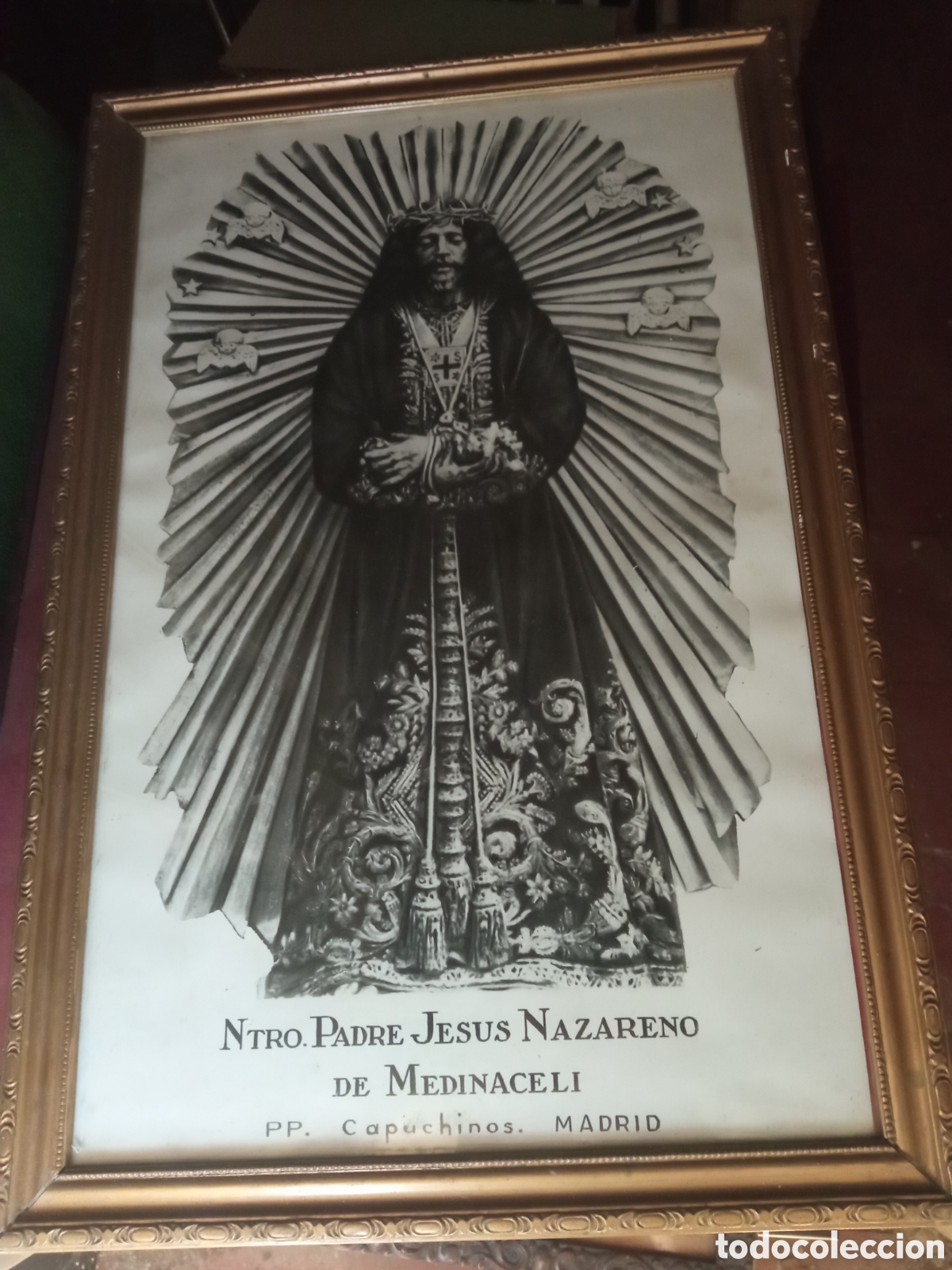 Antig&uuml;edades: Antiguo cuadro fotogr&aacute;fico enmarcado de Nuestro Padre Jes&uacute;s de Medinaceli, mide 51,5x34,5cm