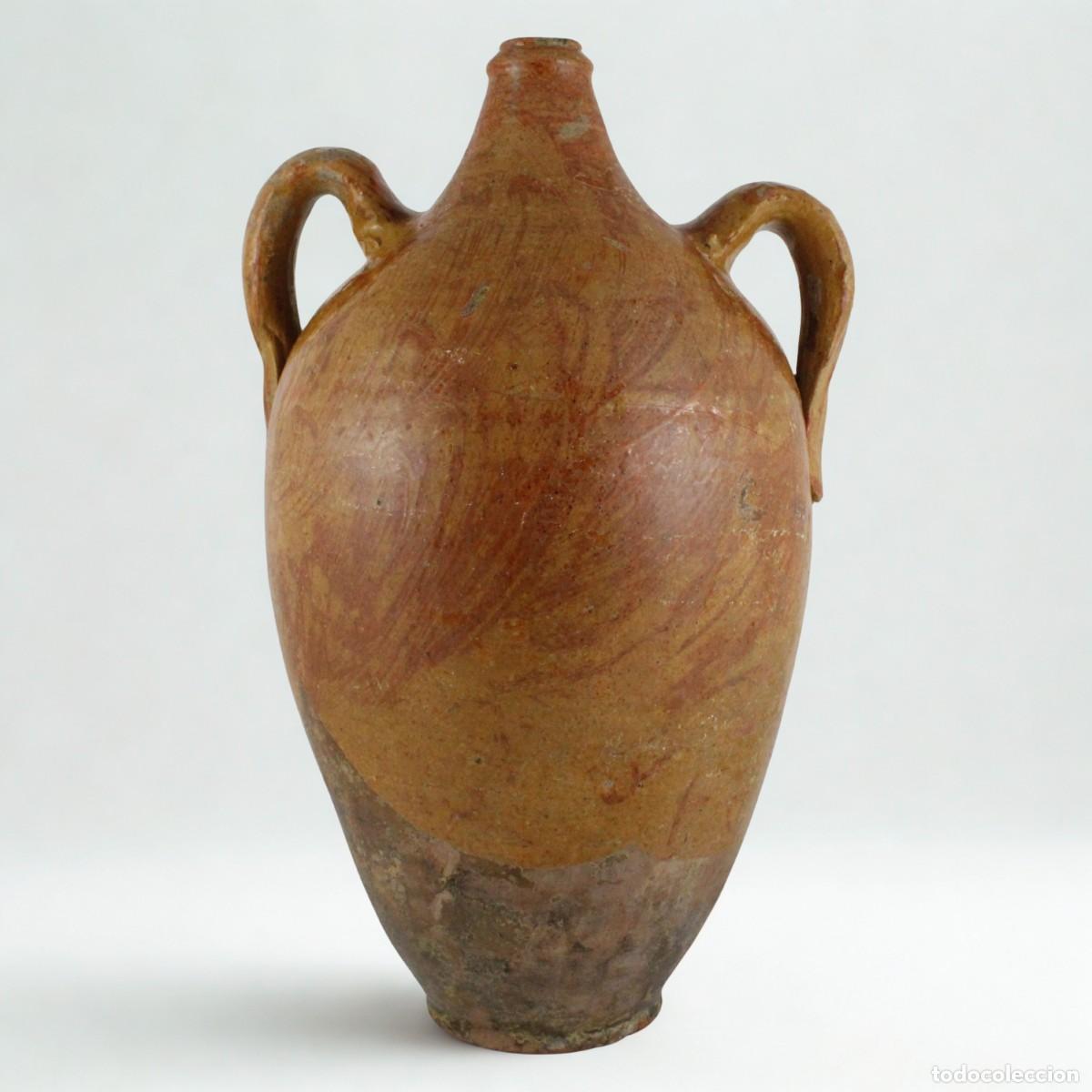 Oggetti Antichi: Antigua Botija Aguardiente Cer&aacute;mica Priego Cuenca Barro Vidriado S XIX 48cm