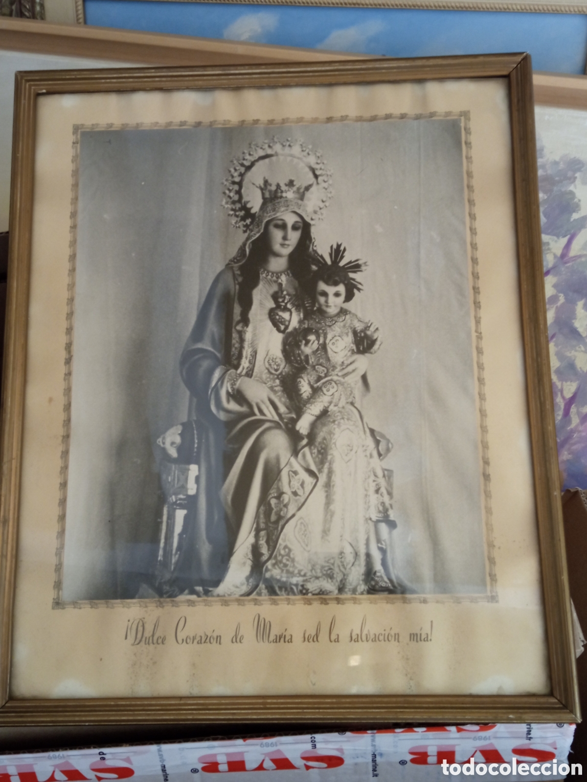 Antig&uuml;edades: Antiguo cuadro fotogr&aacute;fico, Dulce Coraz&oacute;n de Maria, mide enmarcado 38x31cm