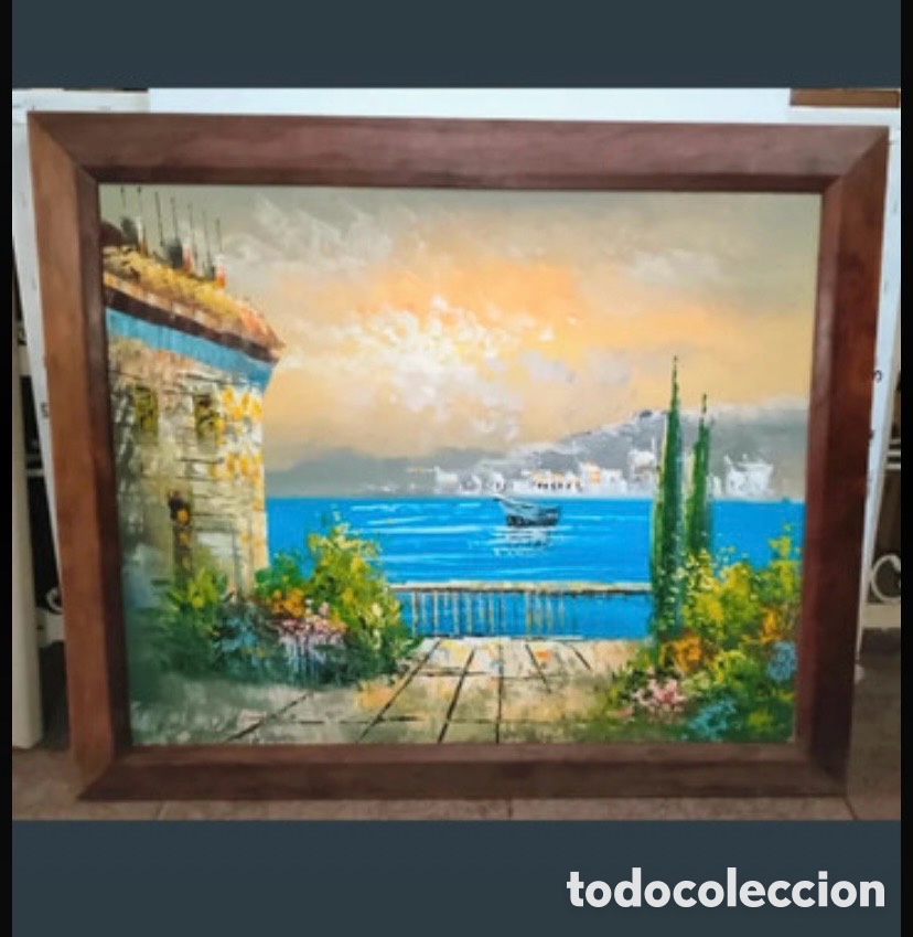 Antig&uuml;edades: Pintura de paisaje marino al &oacute;leo