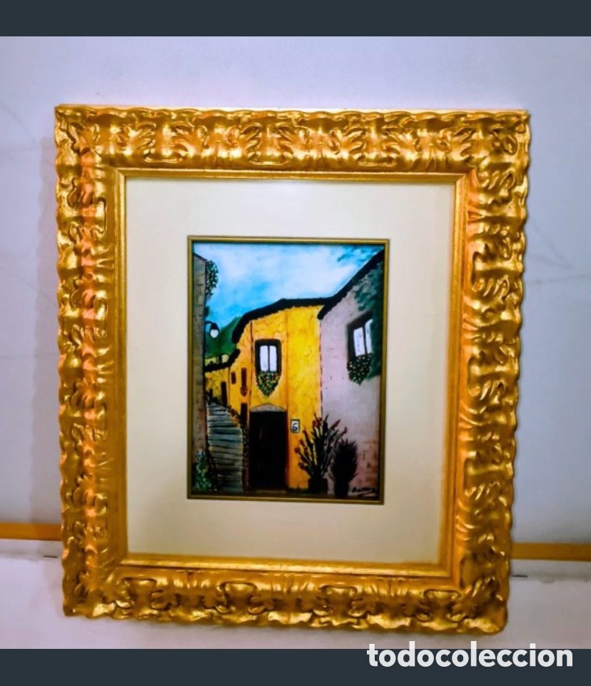 Antiquit&eacute;s: Pintura de calle con marco dorado