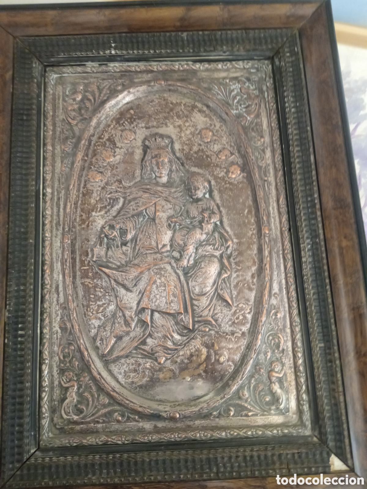 Antig&uuml;edades: Antiguo cuadro religioso, Virgen del Carmen, de cobre plateado