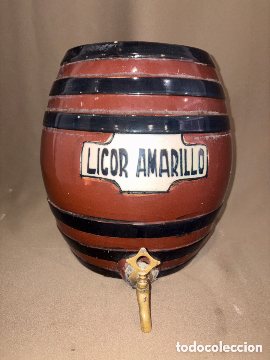 Antiques: Antiguo barril de cer&aacute;mica manises*LA EGIPCIA**LICOR AMARILLO*ver fotos