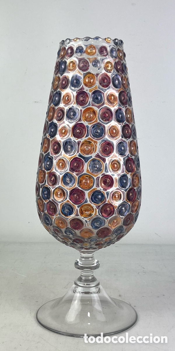 Antig&uuml;edades: JARR&Oacute;N - COPA EN CRISTAL DE COLORES CON MOTIVOS CIRCULARES. 42 CM
