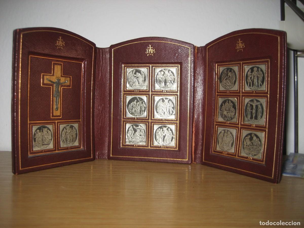 Antig&uuml;edades: antiguo tr&iacute;ptico de viaje , via crucis . estuche de piel
