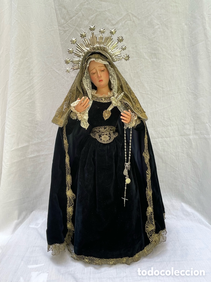Antig&uuml;edades: Virgen Dolorosa capipota siglo XIX. 65 cm