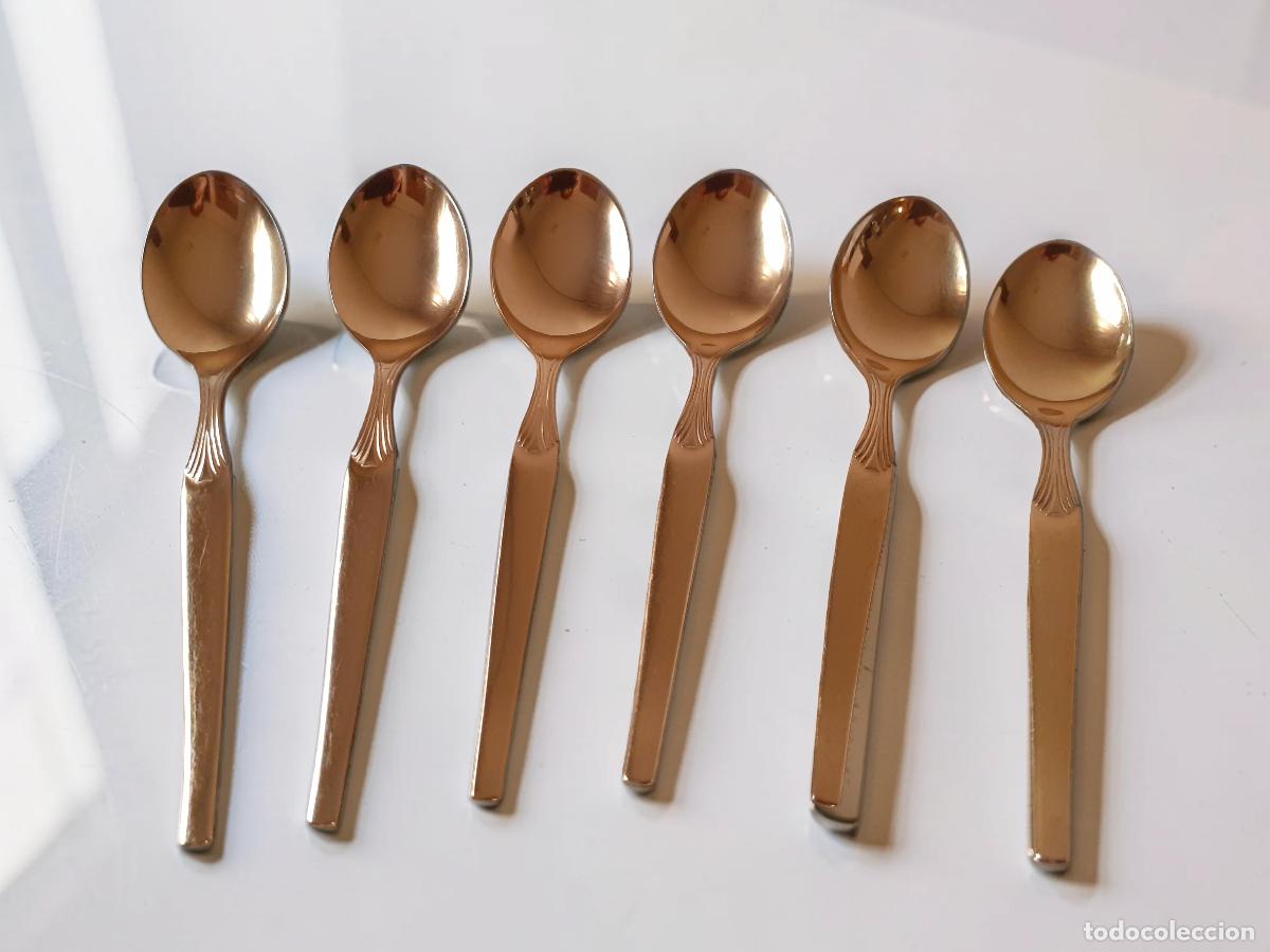 Antig&uuml;edades: 6 cucharas doradas Wellner made in England Encajan con Tazas Royal Albert y otras marcas con dorados