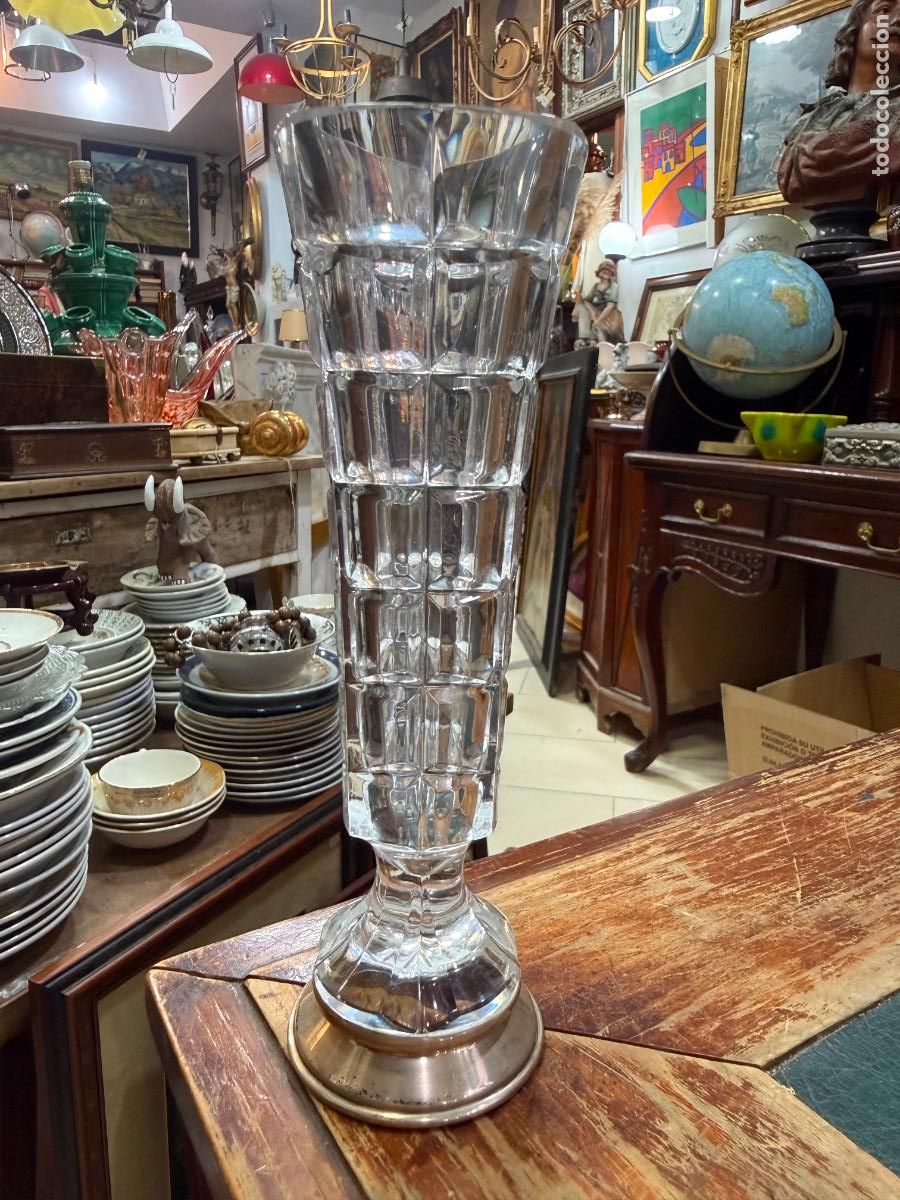Antig&uuml;edades: PRECIOS VIOLETERO DE CRISTAL TALLADO Y REMATE EN PLATA DE LEY CONTRASTADO - MEDIDA 18 CM