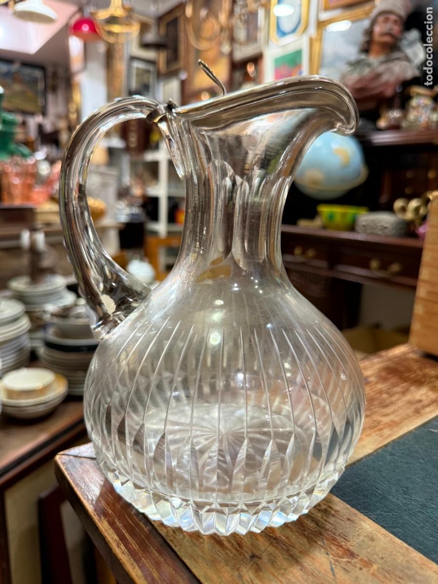 Antig&uuml;edades: FANTASTICA JARRA DE CRISTAL TALLADO Y TAPA EN PLATA DE LEY CONTRASTADO - MEDIDA TOTAL 21 CM