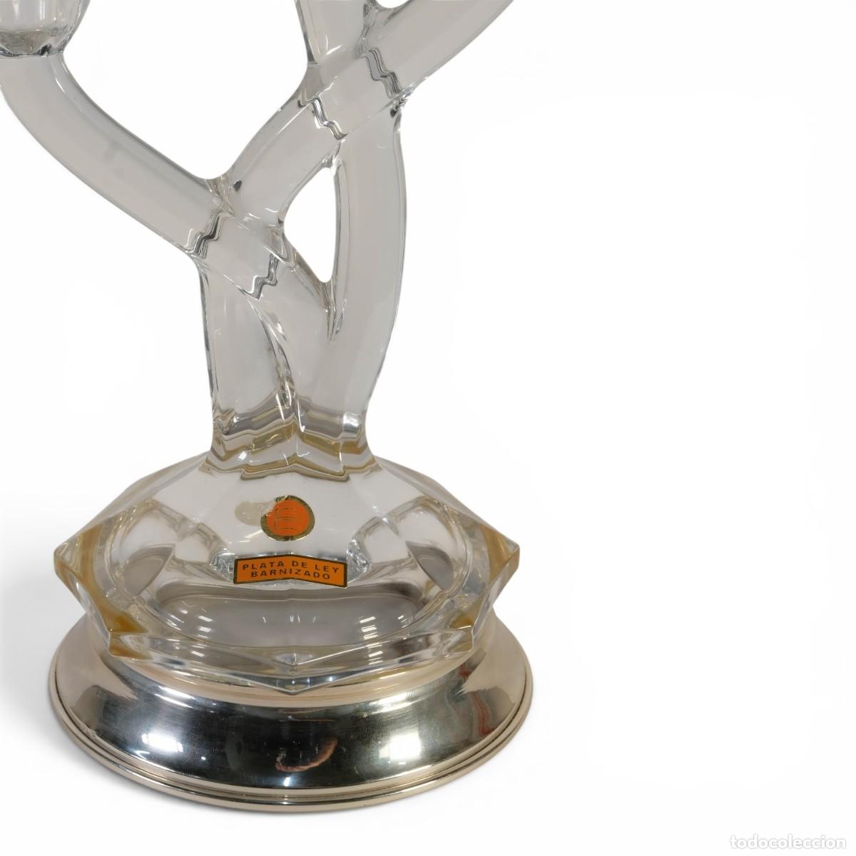 Antig&uuml;edades: Candelabro de 3 luces en cristal con base en plata de ley - Foto 2