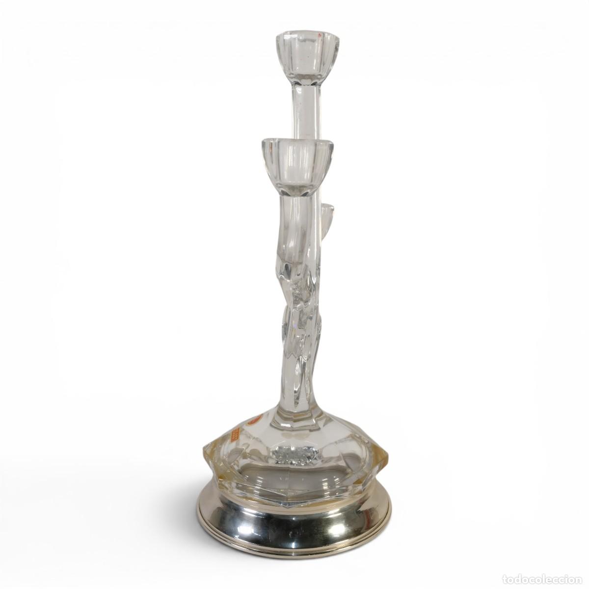 Antig&uuml;edades: Candelabro de 3 luces en cristal con base en plata de ley - Foto 4