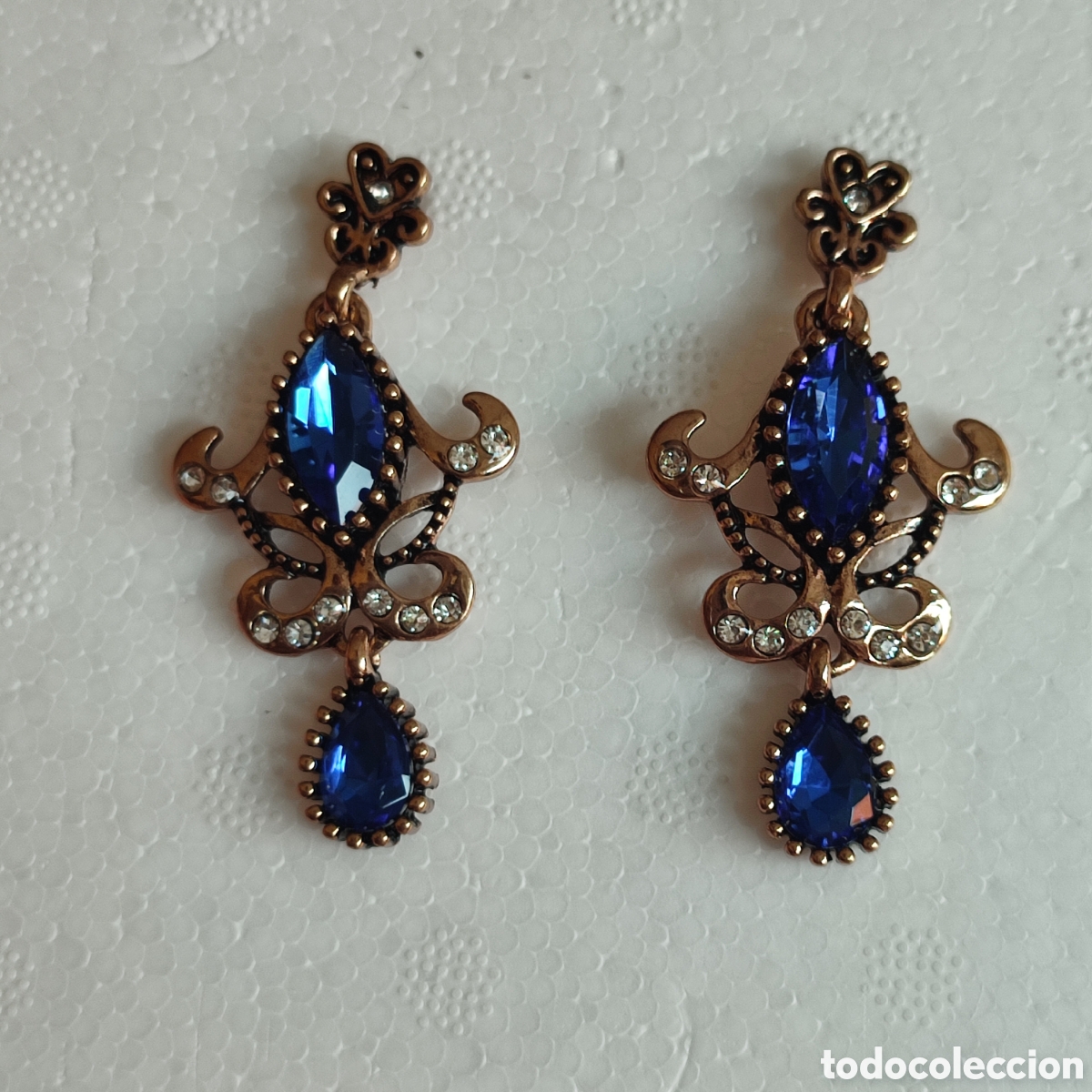 Antig&uuml;edades: Pendientes antiguos azules largos - Foto 3