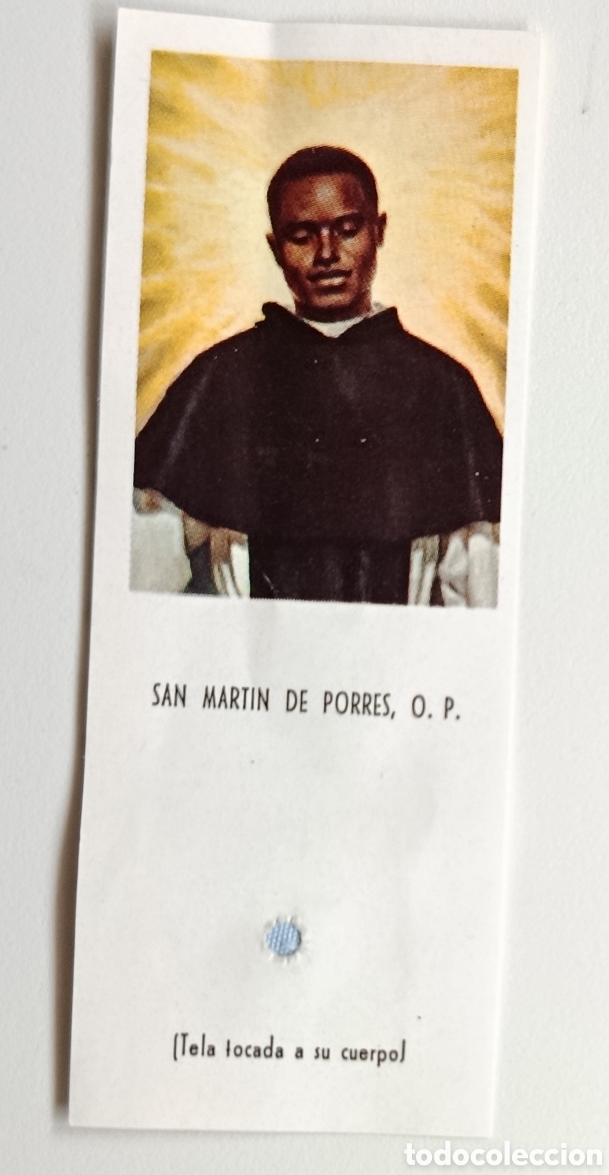 Antig&uuml;edades: ANTIGUA ESTAMPA SAN MARTIN DE PORRES CON RELIQUIA - TELA TOCADA A SU CUERPO PALENCIA