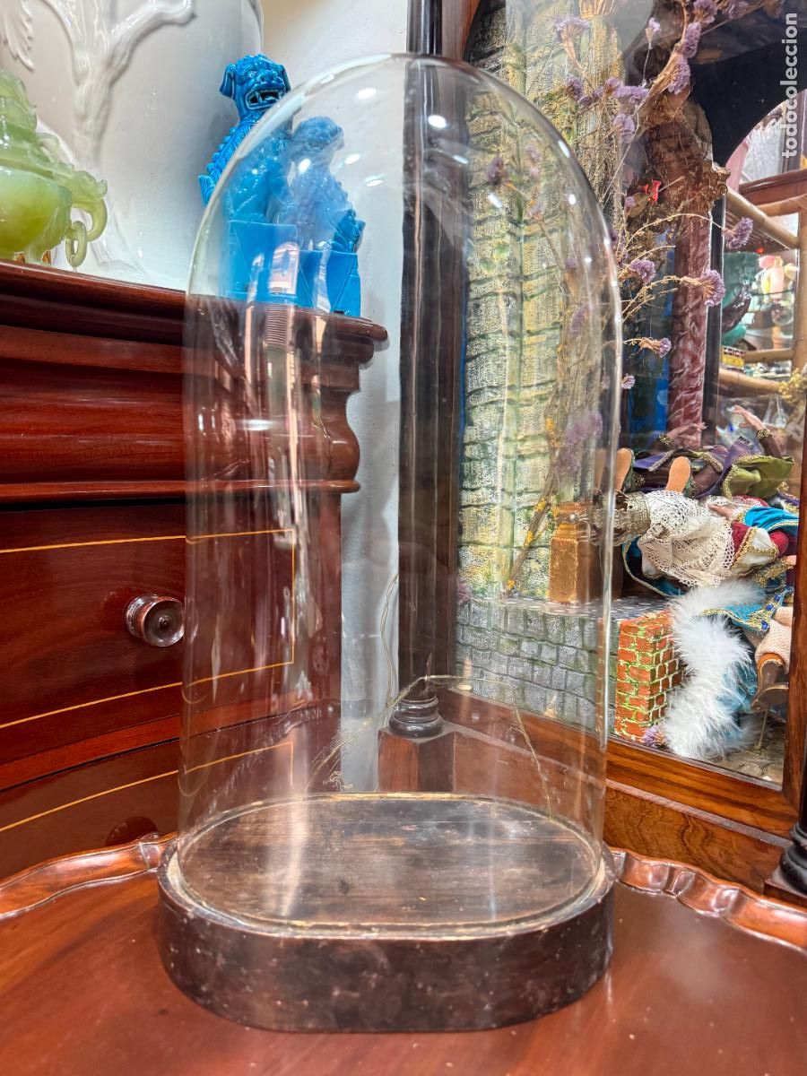Antig&uuml;edades: ANTIGUO FANAL DE CRISTAL Y BASE DE MADERA Y ORO FINO - MEDIDA INTERIOR 45X21X12 CM - RELIFGIOSO