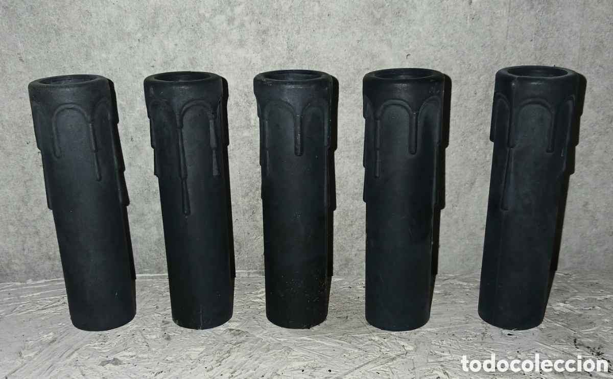 Antig&uuml;edades: Lote vintage 5 tubos fundas cubretubos portal&aacute;mparas imitaci&oacute;n vela negros