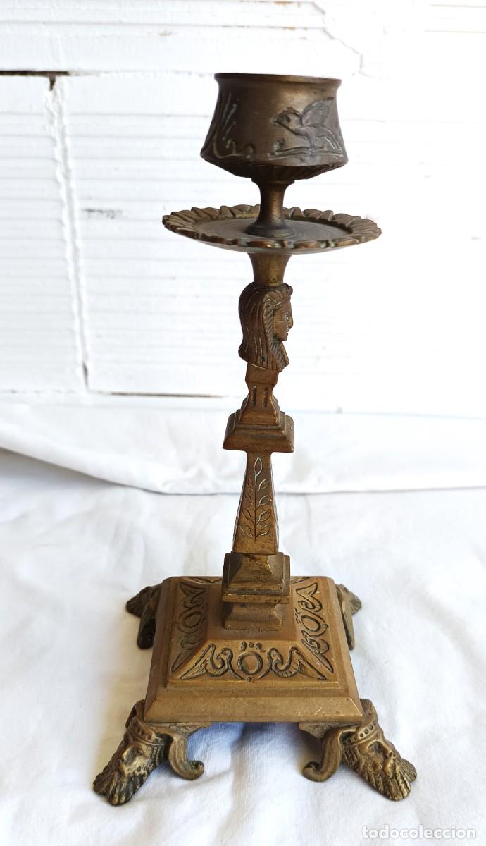 Antig&uuml;edades: Candelero - Bronce dorado - Candelero moda egipcia Francia - 1850 - 1900